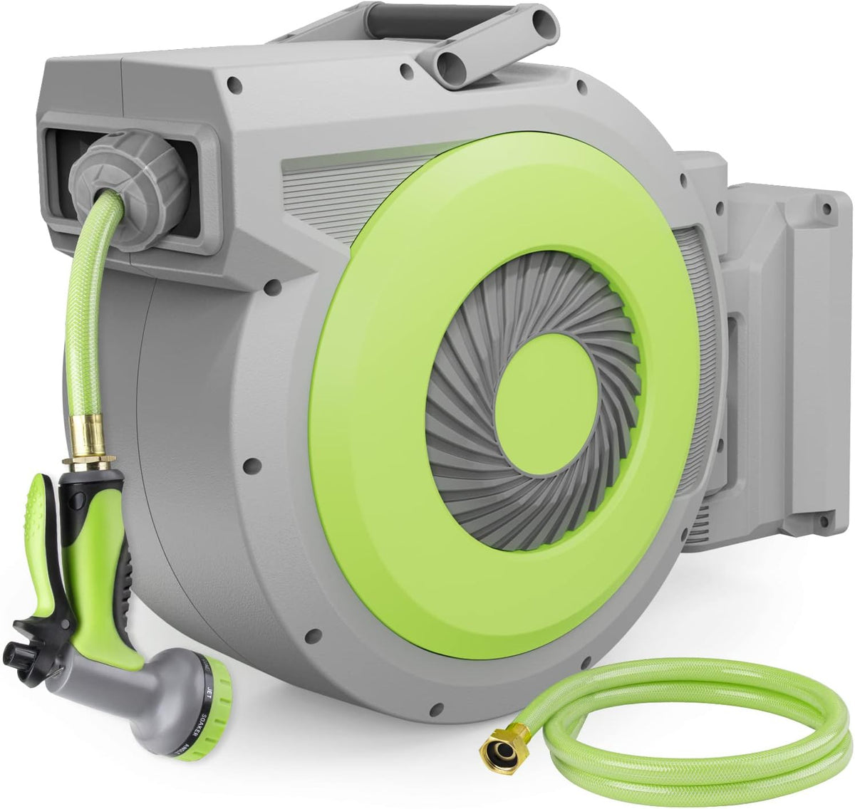 5/8" x 85 ft Retractable Garden Hose Reel, Wall Mount Retractable Water Hose with 10 Pattern Hose Nozzle, Any Length Lock/180° Swivel Automatic Hose Reels for Outside Garden Watering