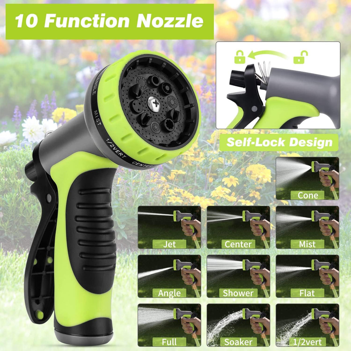 5/8" x 85 ft Retractable Garden Hose Reel, Wall Mount Retractable Water Hose with 10 Pattern Hose Nozzle, Any Length Lock/180° Swivel Automatic Hose Reels for Outside Garden Watering