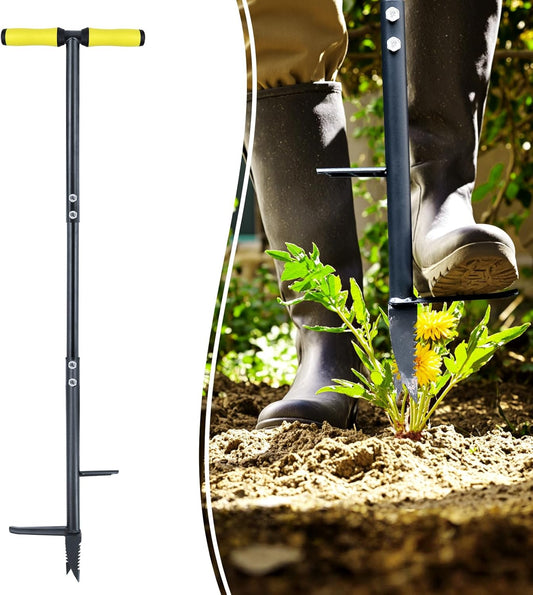 Weed Remover Tool 39’’, Weed Puller Root Remover with Thick Steel Claw, Long Handled Weeding Tool with Easy Foot Ejector, Stand Up Garden Weeder Tool for Lawn Grass Dandelion Removal