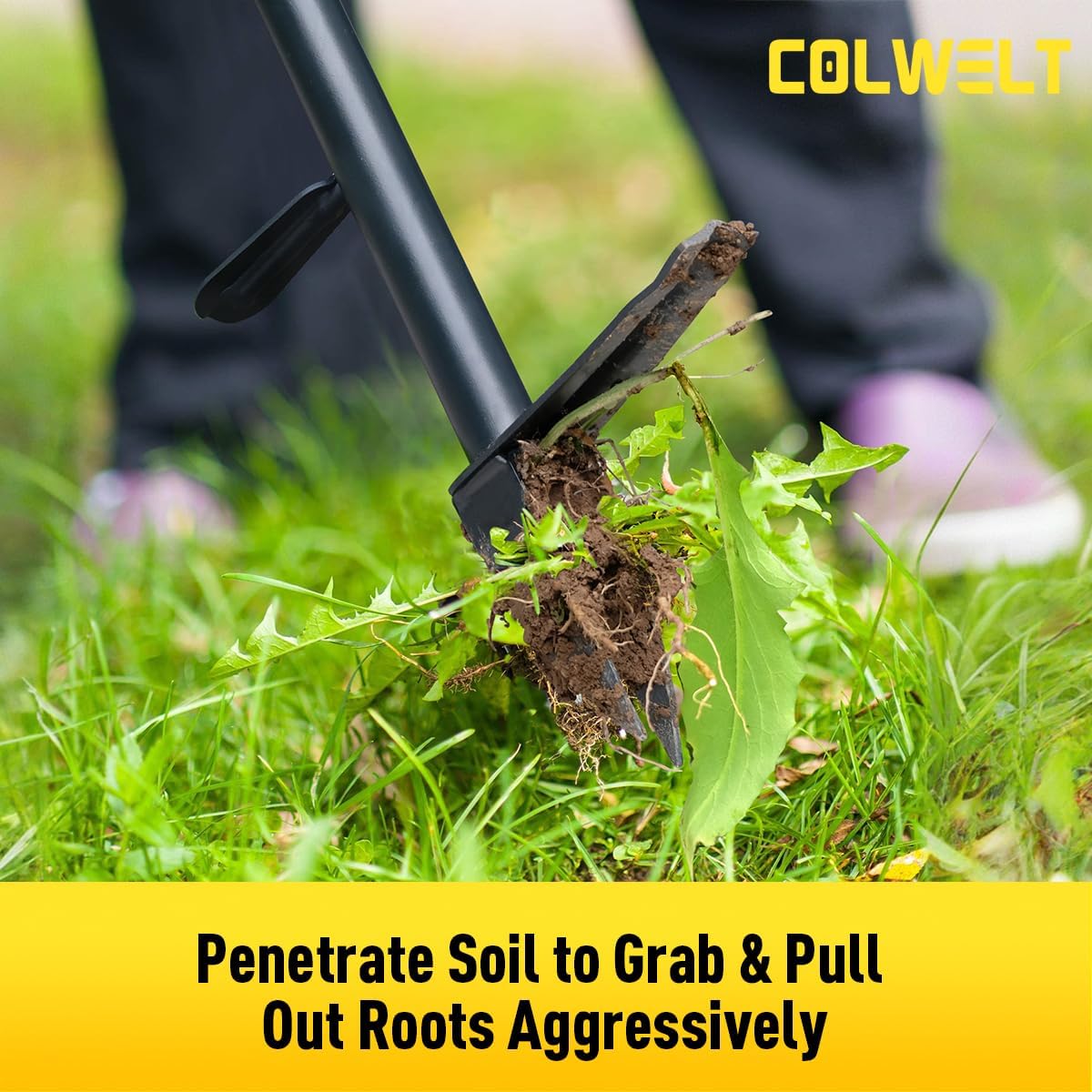 Weed Remover Tool 39’’, Weed Puller Root Remover with Thick Steel Claw, Long Handled Weeding Tool with Easy Foot Ejector, Stand Up Garden Weeder Tool for Lawn Grass Dandelion Removal