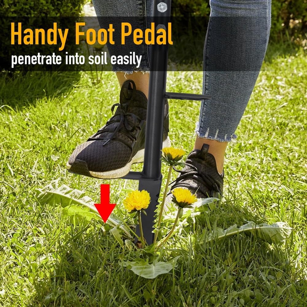 Weed Remover Tool 39’’, Weed Puller Root Remover with Thick Steel Claw, Long Handled Weeding Tool with Easy Foot Ejector, Stand Up Garden Weeder Tool for Lawn Grass Dandelion Removal