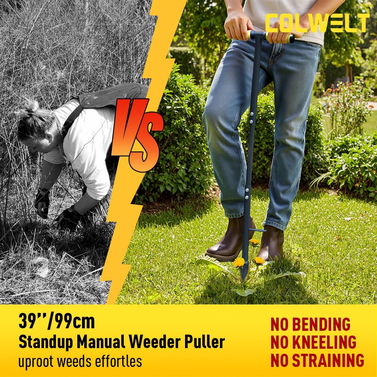 Weed Remover Tool 39’’, Weed Puller Root Remover with Thick Steel Claw, Long Handled Weeding Tool with Easy Foot Ejector, Stand Up Garden Weeder Tool for Lawn Grass Dandelion Removal