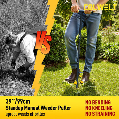 Weed Remover Tool 39’’, Weed Puller Root Remover with Thick Steel Claw, Long Handled Weeding Tool with Easy Foot Ejector, Stand Up Garden Weeder Tool for Lawn Grass Dandelion Removal