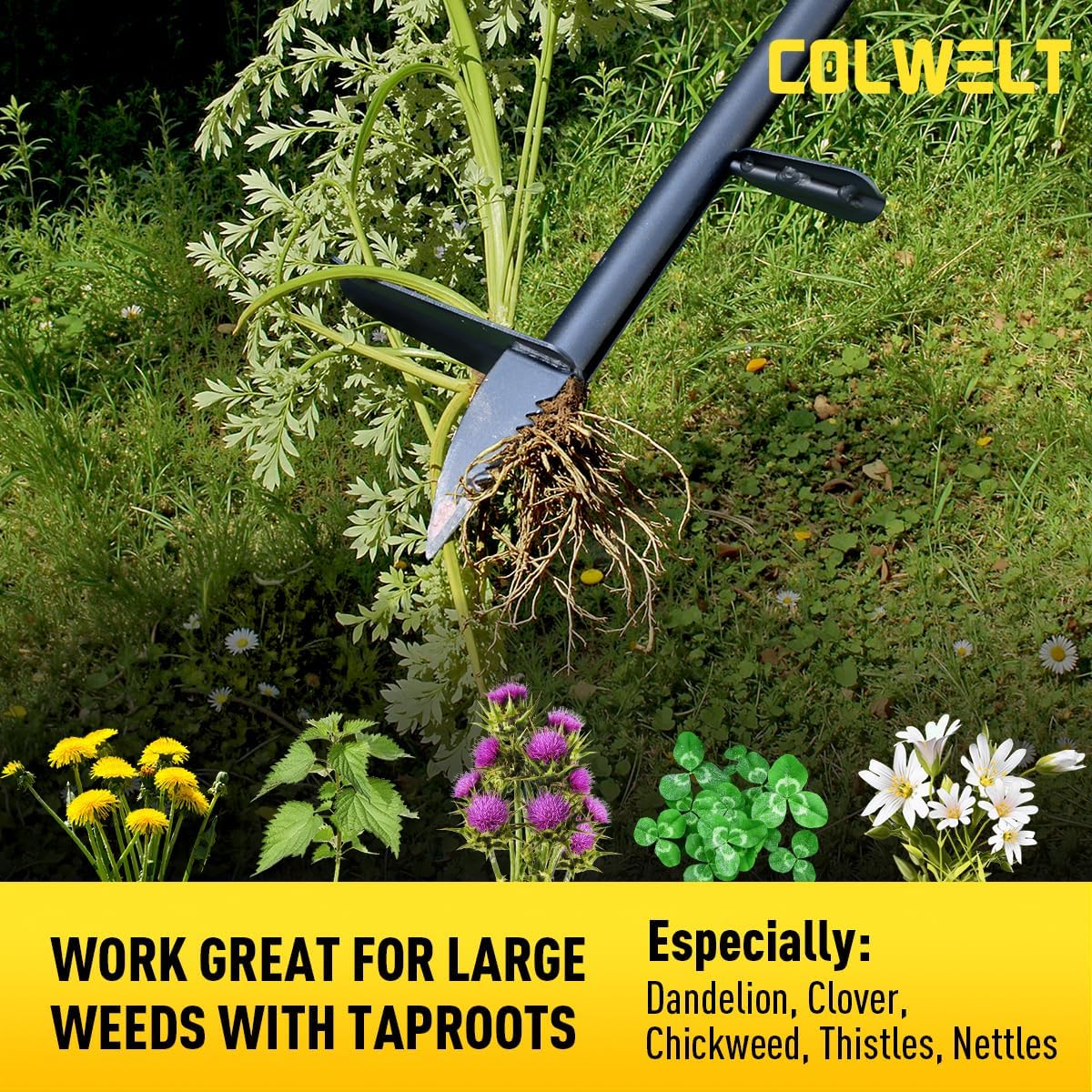 Weed Remover Tool 39’’, Weed Puller Root Remover with Thick Steel Claw, Long Handled Weeding Tool with Easy Foot Ejector, Stand Up Garden Weeder Tool for Lawn Grass Dandelion Removal