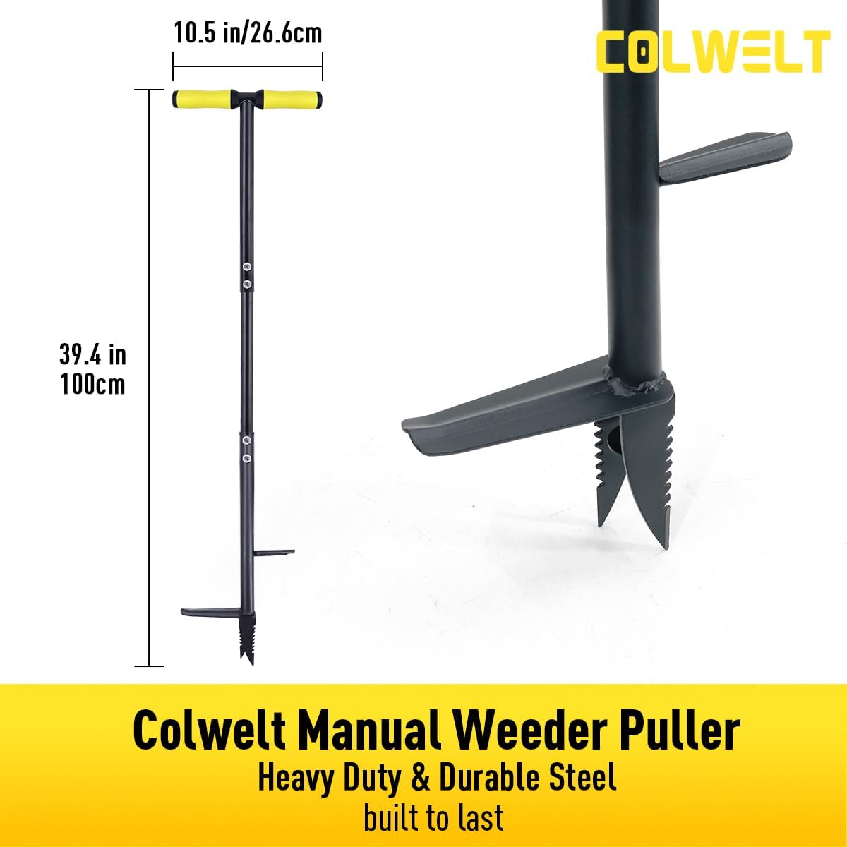 Weed Remover Tool 39’’, Weed Puller Root Remover with Thick Steel Claw, Long Handled Weeding Tool with Easy Foot Ejector, Stand Up Garden Weeder Tool for Lawn Grass Dandelion Removal