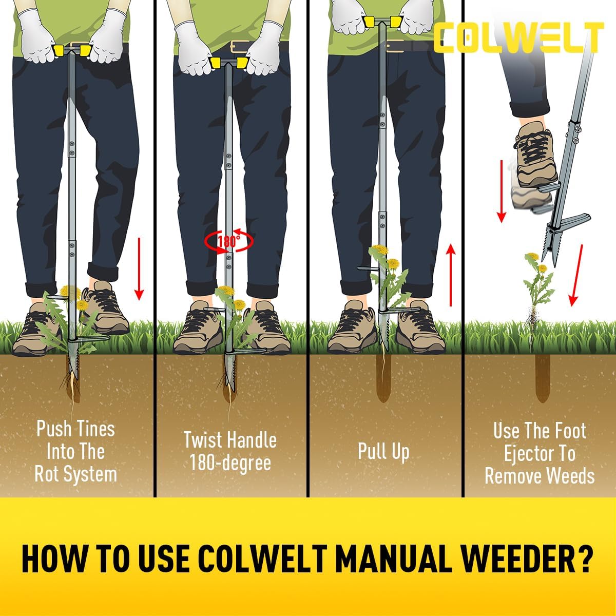 Weed Remover Tool 39’’, Weed Puller Root Remover with Thick Steel Claw, Long Handled Weeding Tool with Easy Foot Ejector, Stand Up Garden Weeder Tool for Lawn Grass Dandelion Removal