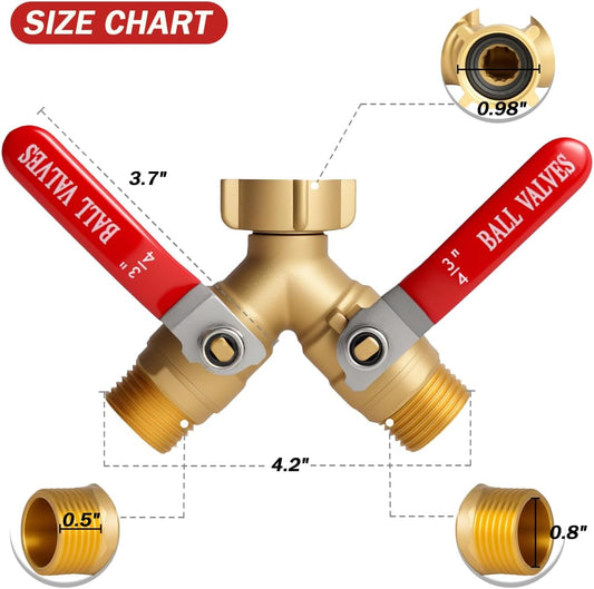 Garden Water Hose Splitter 2 Way Heavy Duty Brass Spigot Bib Dual Y Splitter Diverter Faucet