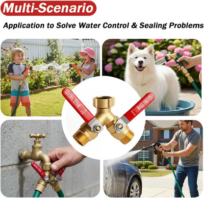 Garden Water Hose Splitter 2 Way Heavy Duty Brass Spigot Bib Dual Y Splitter Diverter Faucet