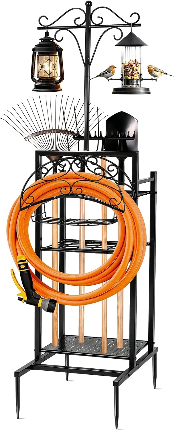 3-in-1 Garden Hose Holder with Tool Organizer