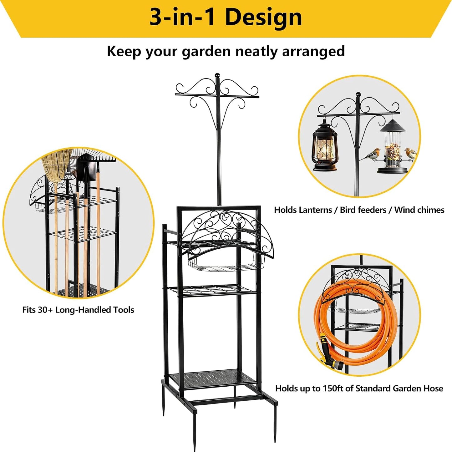 3-in-1 Garden Hose Holder with Tool Organizer