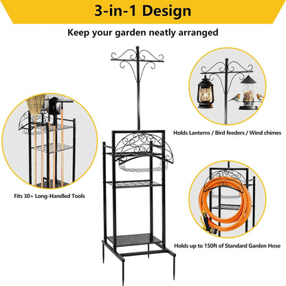 3-in-1 Garden Hose Holder with Tool Organizer