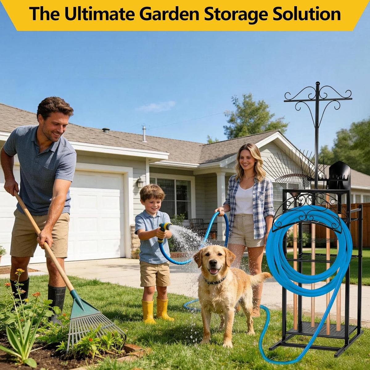 3-in-1 Garden Hose Holder with Tool Organizer