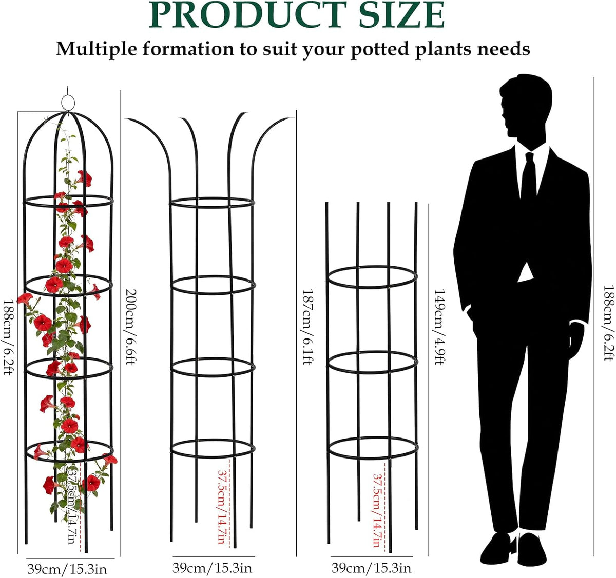 2Pack 6.6ft Obelisk Trellis for Climbing Plants Outdoor Indoor
