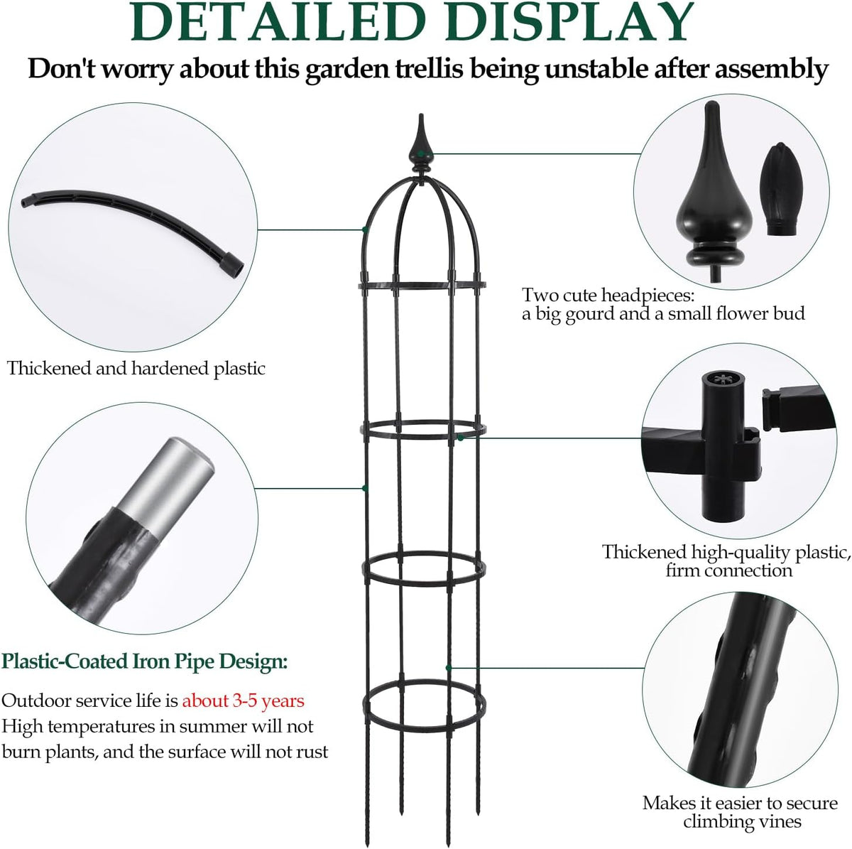2Pack 6.6ft Obelisk Trellis for Climbing Plants Outdoor Indoor