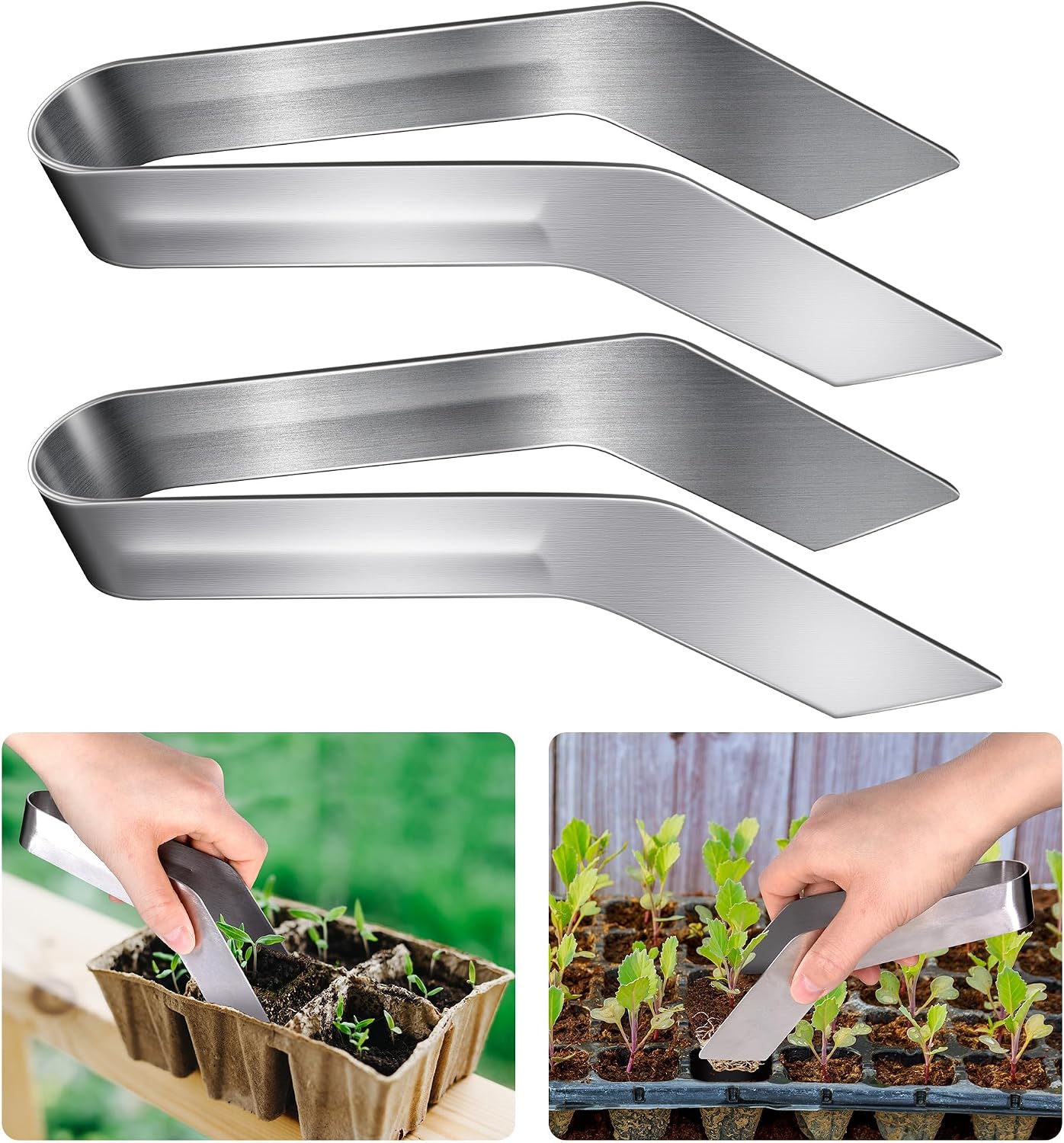 2 Pcs Seedling Transplant Tongs- 6.7 Inch Stainless Steel Gardening Plants Transplant Tongs- Seedling Remove Transplant Pliers for Reducing Root Damage