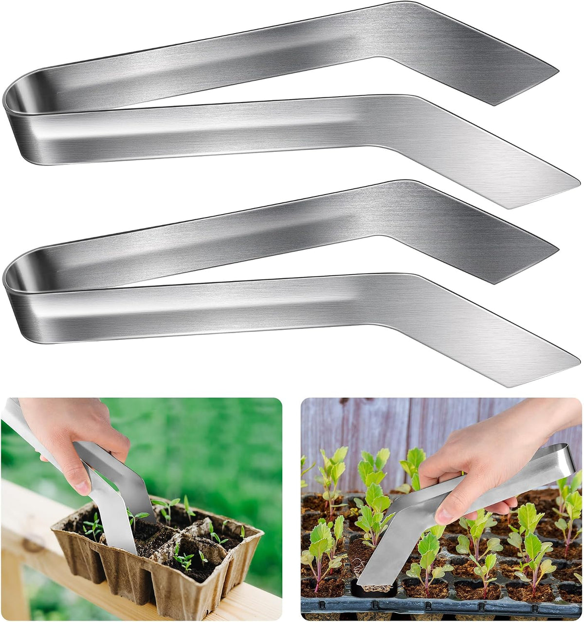 2 Pcs Seedling Transplant Tongs- 6.7 Inch Stainless Steel Gardening Plants Transplant Tongs- Seedling Remove Transplant Pliers for Reducing Root Damage