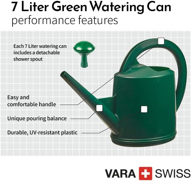 Durable Swiss Watering Can with UV Protection, Ergonomic Handle for Indoor/Outdoor Gardening, Made in Switzerland (7 Liter, Red)