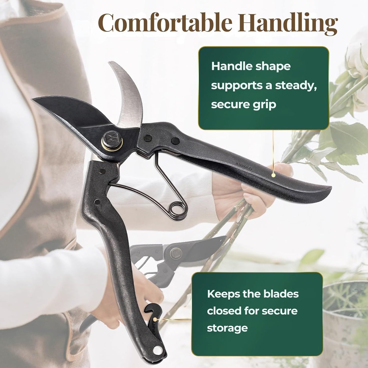 Japanese Pruning Shears, Bypass Garden Pruner 7.9", Made in Japan