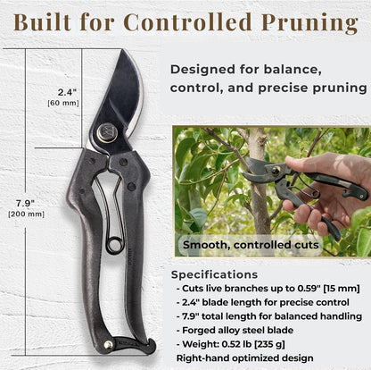 Japanese Pruning Shears, Bypass Garden Pruner 7.9", Made in Japan