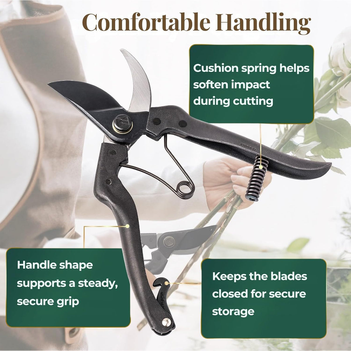 Japanese Pruning Shears, Bypass Garden Pruner 7.9", Made in Japan