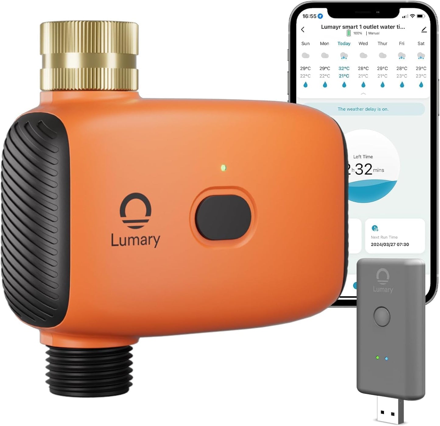 WiFi Water Timer for Garden Hose, Battery Sprinkler Timer for Watering Brass Inlet Outdoor, Rain Delay/Remote/Manual/Automatic Drip Irrigation System Programmable Faucet, Compatible with Alexa