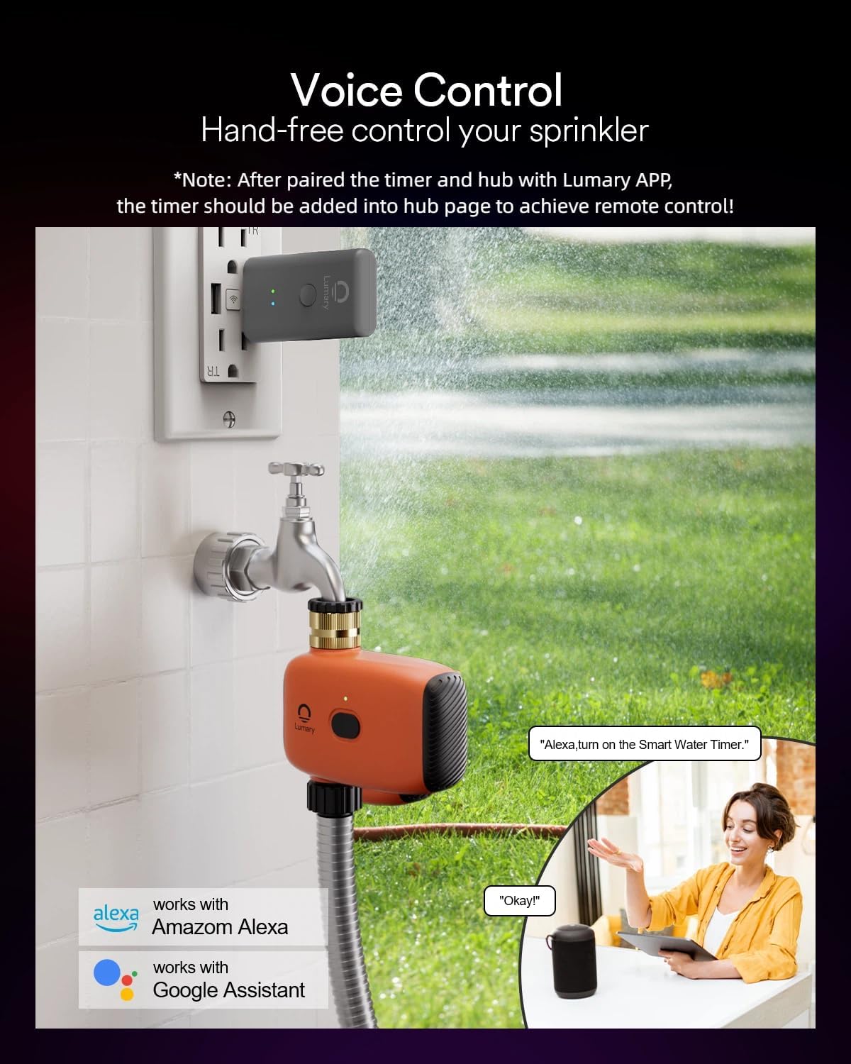 WiFi Water Timer for Garden Hose, Battery Sprinkler Timer for Watering Brass Inlet Outdoor, Rain Delay/Remote/Manual/Automatic Drip Irrigation System Programmable Faucet, Compatible with Alexa