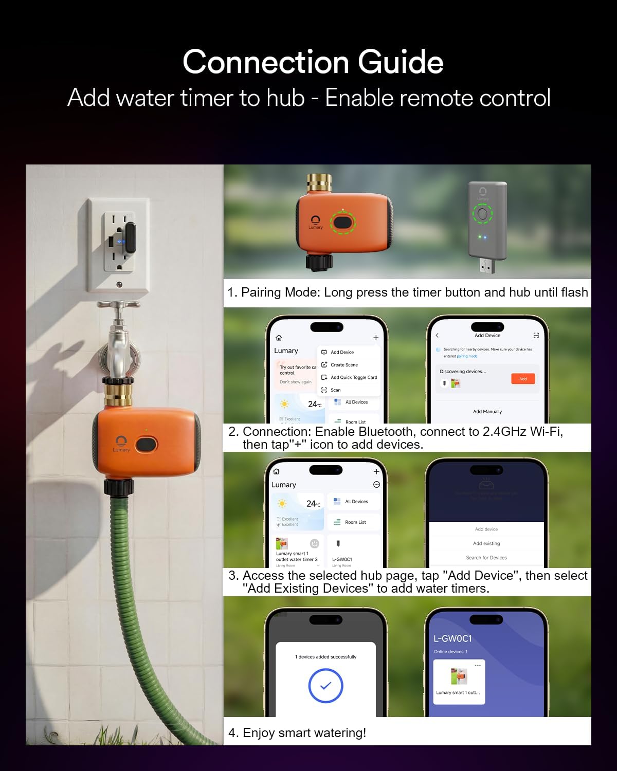 WiFi Water Timer for Garden Hose, Battery Sprinkler Timer for Watering Brass Inlet Outdoor, Rain Delay/Remote/Manual/Automatic Drip Irrigation System Programmable Faucet, Compatible with Alexa