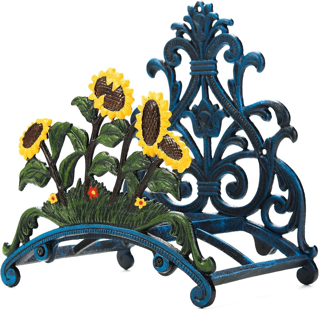 Cast Iron Heavy Duty Garden Hose Holder - Decorative Hand-Painted Sunflower Wall Mounted Water Hose Hanger - Wall Decoration Hanging Hose Rack - Hose Reel Storage Butler - Metal Hose Stand