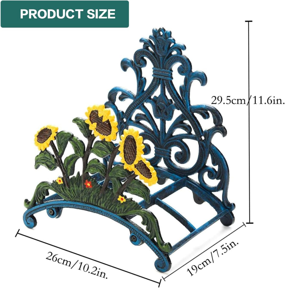 Cast Iron Heavy Duty Garden Hose Holder - Decorative Hand-Painted Sunflower Wall Mounted Water Hose Hanger - Wall Decoration Hanging Hose Rack - Hose Reel Storage Butler - Metal Hose Stand