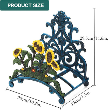 Cast Iron Heavy Duty Garden Hose Holder - Decorative Hand-Painted Sunflower Wall Mounted Water Hose Hanger - Wall Decoration Hanging Hose Rack - Hose Reel Storage Butler - Metal Hose Stand