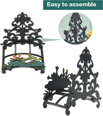 Cast Iron Heavy Duty Garden Hose Holder - Decorative Hand-Painted Sunflower Wall Mounted Water Hose Hanger - Wall Decoration Hanging Hose Rack - Hose Reel Storage Butler - Metal Hose Stand