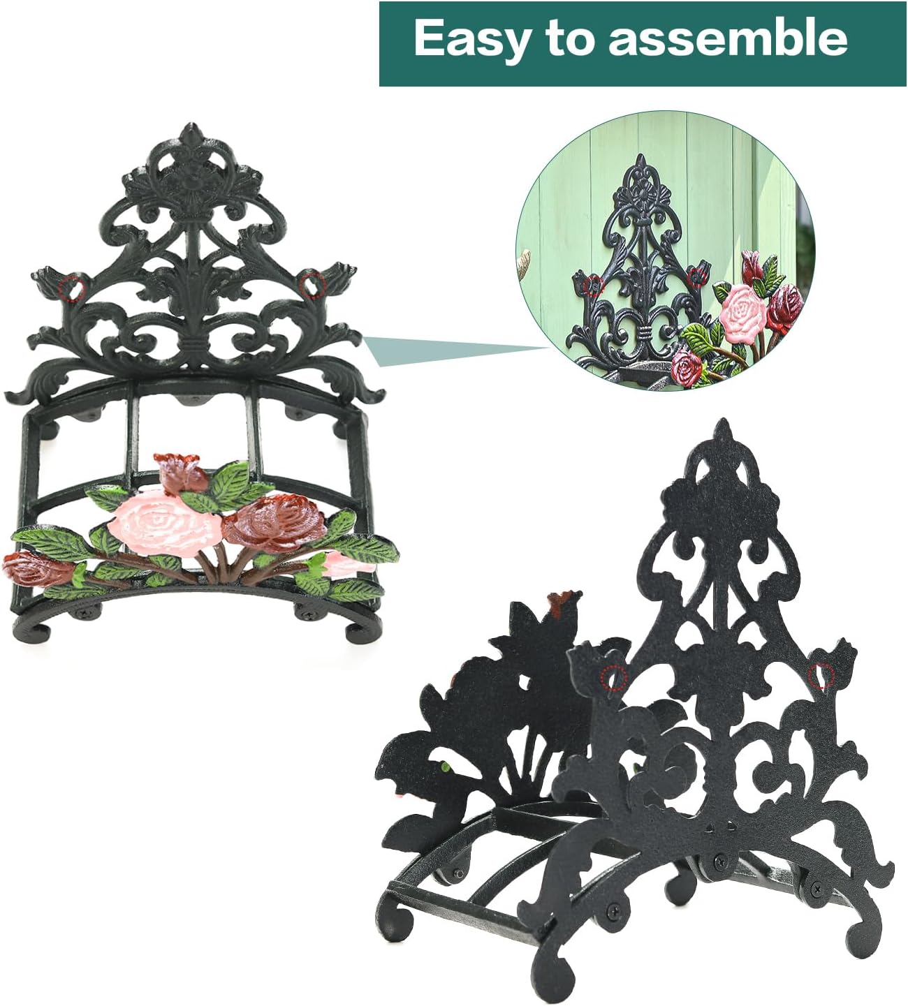 Cast Iron Heavy Duty Garden Hose Holder - Decorative Hand-Painted Sunflower Wall Mounted Water Hose Hanger - Wall Decoration Hanging Hose Rack - Hose Reel Storage Butler - Metal Hose Stand