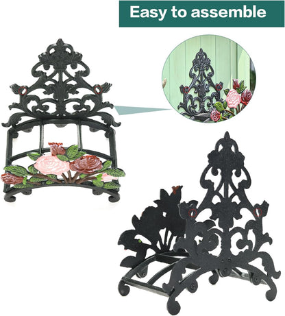 Cast Iron Heavy Duty Garden Hose Holder - Decorative Hand-Painted Sunflower Wall Mounted Water Hose Hanger - Wall Decoration Hanging Hose Rack - Hose Reel Storage Butler - Metal Hose Stand