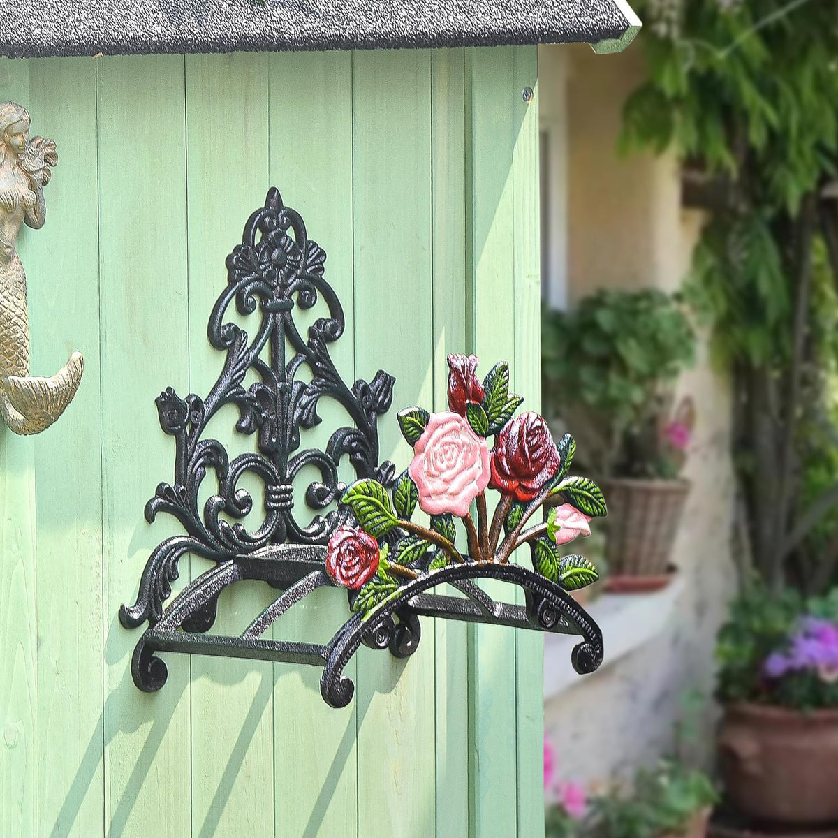 Cast Iron Heavy Duty Garden Hose Holder - Decorative Hand-Painted Sunflower Wall Mounted Water Hose Hanger - Wall Decoration Hanging Hose Rack - Hose Reel Storage Butler - Metal Hose Stand
