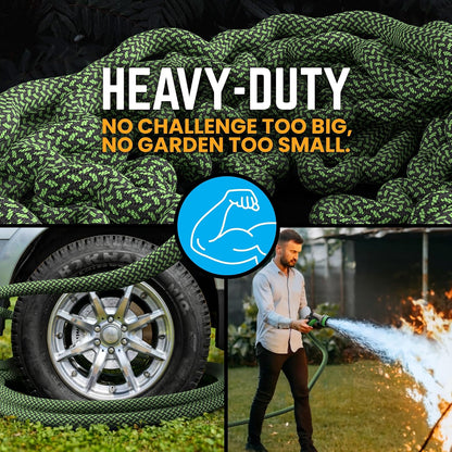 Garden Hose, NON-EXPANDABLE 25 Feet Premium Quality Stainless Steel Metal Water Hose with Durable Fabric Skin, Hose For Commercial, Residential Use, Bonus 10-way Spray Nozzle (25 Ft, Black)
