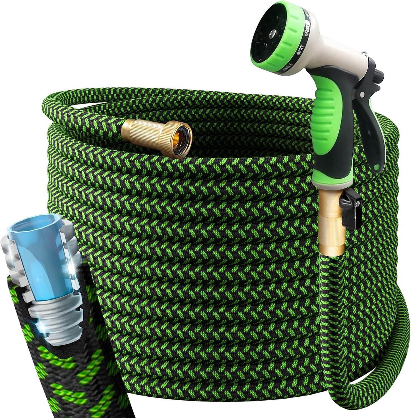 Garden Hose, NON-EXPANDABLE 25 Feet Premium Quality Stainless Steel Metal Water Hose with Durable Fabric Skin, Hose For Commercial, Residential Use, Bonus 10-way Spray Nozzle (25 Ft, Black)