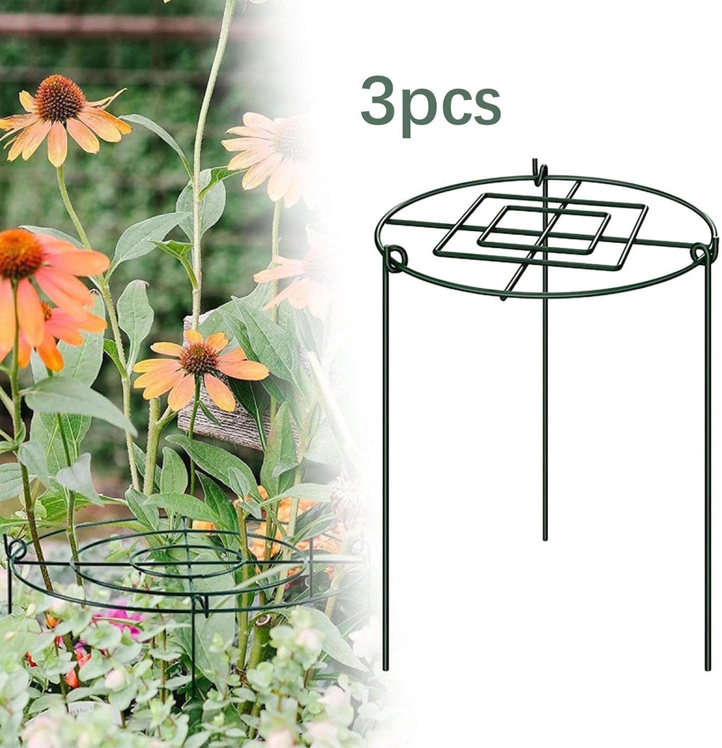 3X Peony Support Cage Stakes Climbing Trellis Plant Support Rings for Tall Plants Hydrangea Lupin Flopping Flowers Rudbeckia, 30x60cm
