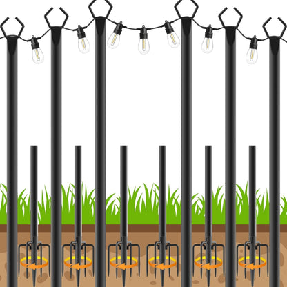 6 Pack String Light Poles, Outdoor String Light Pole 10 ft Forked Metal Light Pole with Adjustable Outdoor Light Stand, Deck, Backyard, Garden, Wedding, Rustproof and Sturdy with Hooks.