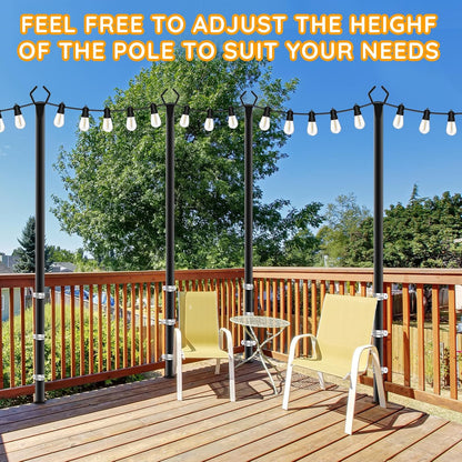 6 Pack String Light Poles, Outdoor String Light Pole 10 ft Forked Metal Light Pole with Adjustable Outdoor Light Stand, Deck, Backyard, Garden, Wedding, Rustproof and Sturdy with Hooks.