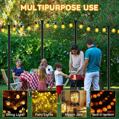 6 Pack String Light Poles, Outdoor String Light Pole 10 ft Forked Metal Light Pole with Adjustable Outdoor Light Stand, Deck, Backyard, Garden, Wedding, Rustproof and Sturdy with Hooks.