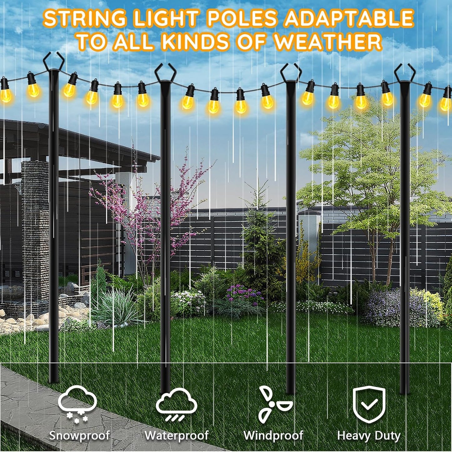 6 Pack String Light Poles, Outdoor String Light Pole 10 ft Forked Metal Light Pole with Adjustable Outdoor Light Stand, Deck, Backyard, Garden, Wedding, Rustproof and Sturdy with Hooks.