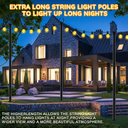 6 Pack String Light Poles, Outdoor String Light Pole 10 ft Forked Metal Light Pole with Adjustable Outdoor Light Stand, Deck, Backyard, Garden, Wedding, Rustproof and Sturdy with Hooks.