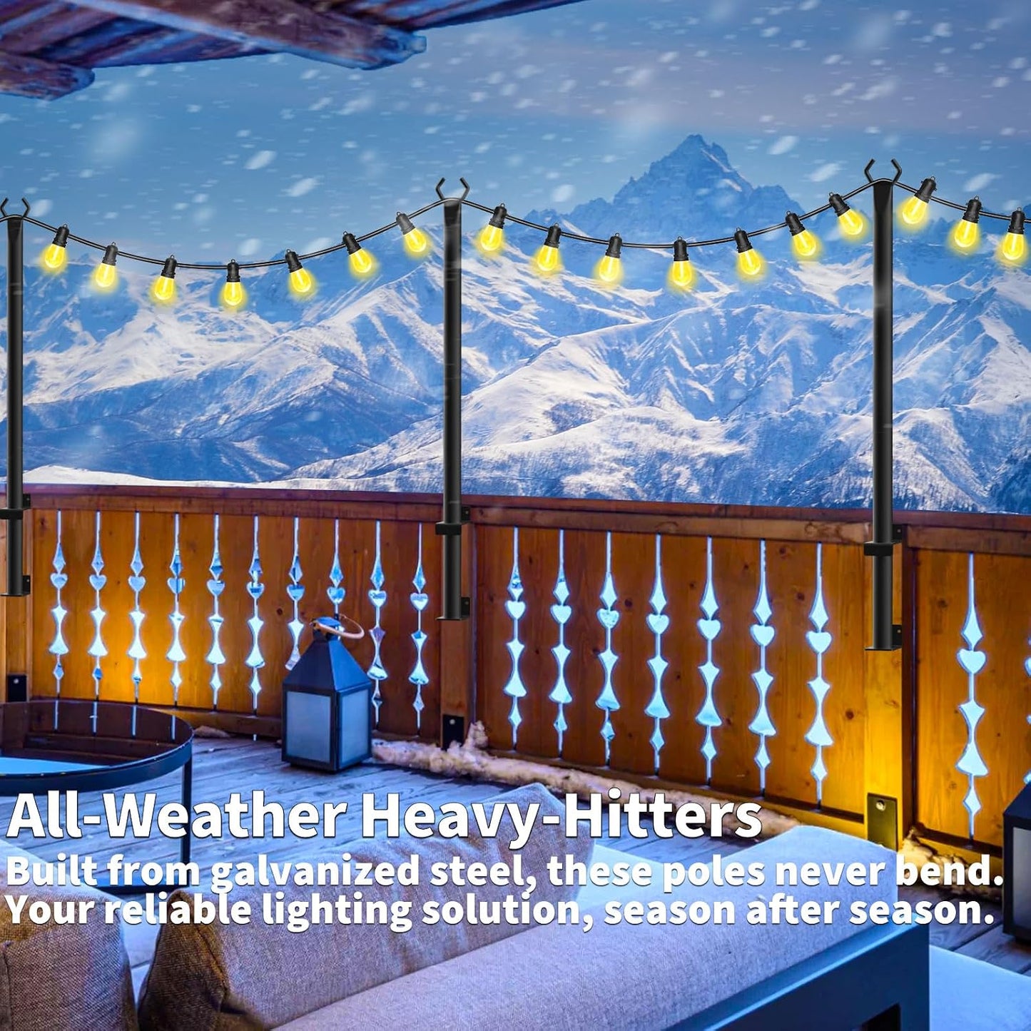 6 Pack String Light Poles, Outdoor String Light Pole 10 ft Forked Metal Light Pole with Adjustable Outdoor Light Stand, Deck, Backyard, Garden, Wedding, Rustproof and Sturdy with Hooks.