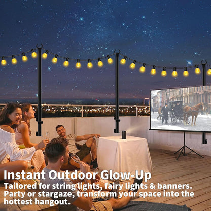 6 Pack String Light Poles, Outdoor String Light Pole 10 ft Forked Metal Light Pole with Adjustable Outdoor Light Stand, Deck, Backyard, Garden, Wedding, Rustproof and Sturdy with Hooks.
