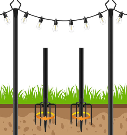 6 Pack String Light Poles, Outdoor String Light Pole 10 ft Forked Metal Light Pole with Adjustable Outdoor Light Stand, Deck, Backyard, Garden, Wedding, Rustproof and Sturdy with Hooks.