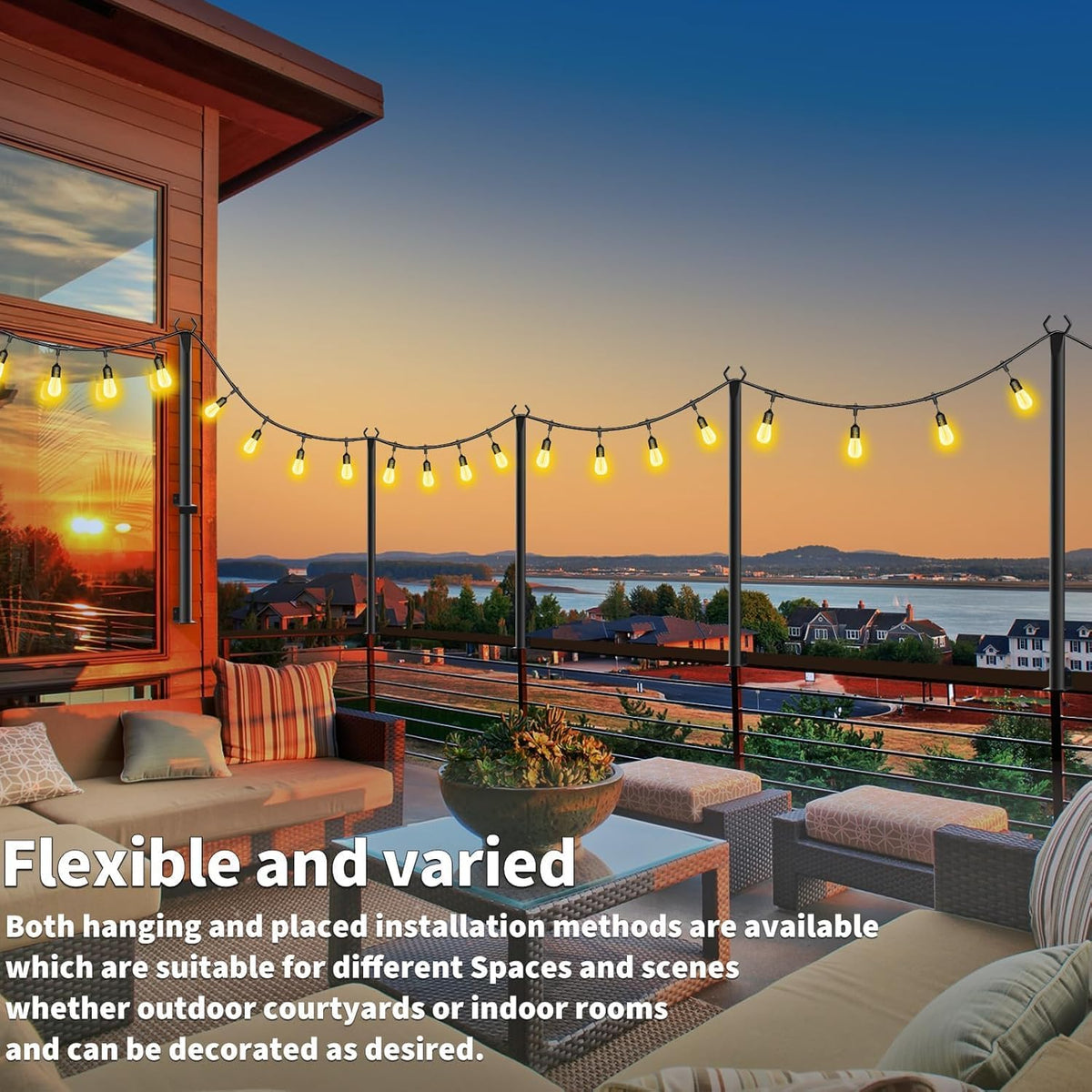 6 Pack String Light Poles, Outdoor String Light Pole 10 ft Forked Metal Light Pole with Adjustable Outdoor Light Stand, Deck, Backyard, Garden, Wedding, Rustproof and Sturdy with Hooks.