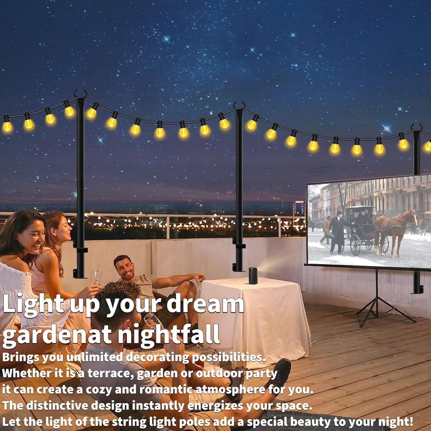 6 Pack String Light Poles, Outdoor String Light Pole 10 ft Forked Metal Light Pole with Adjustable Outdoor Light Stand, Deck, Backyard, Garden, Wedding, Rustproof and Sturdy with Hooks.