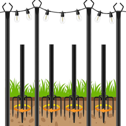 6 Pack String Light Poles, Outdoor String Light Pole 10 ft Forked Metal Light Pole with Adjustable Outdoor Light Stand, Deck, Backyard, Garden, Wedding, Rustproof and Sturdy with Hooks.