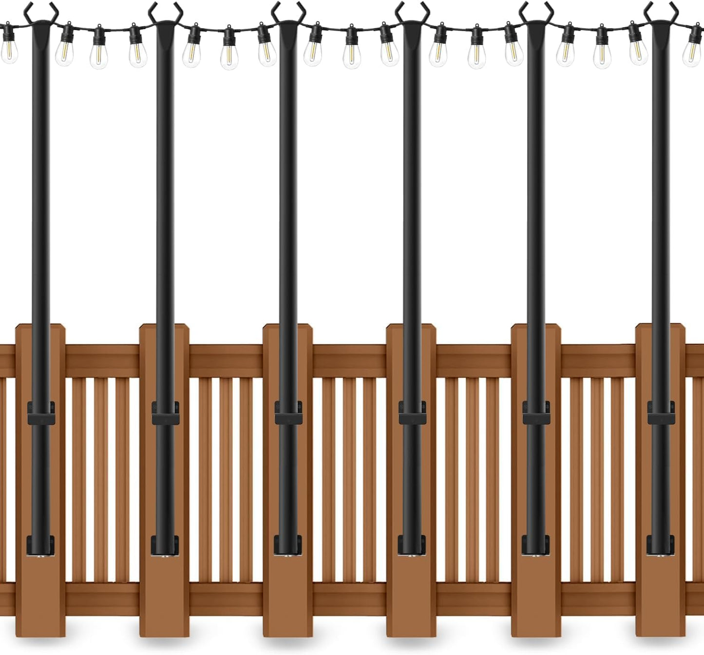 6 Pack String Light Poles, Outdoor String Light Pole 10 ft Forked Metal Light Pole with Adjustable Outdoor Light Stand, Deck, Backyard, Garden, Wedding, Rustproof and Sturdy with Hooks.