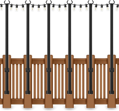 6 Pack String Light Poles, Outdoor String Light Pole 10 ft Forked Metal Light Pole with Adjustable Outdoor Light Stand, Deck, Backyard, Garden, Wedding, Rustproof and Sturdy with Hooks.